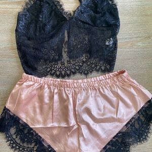 Shein lingerie two piece satin shorts and lace bra